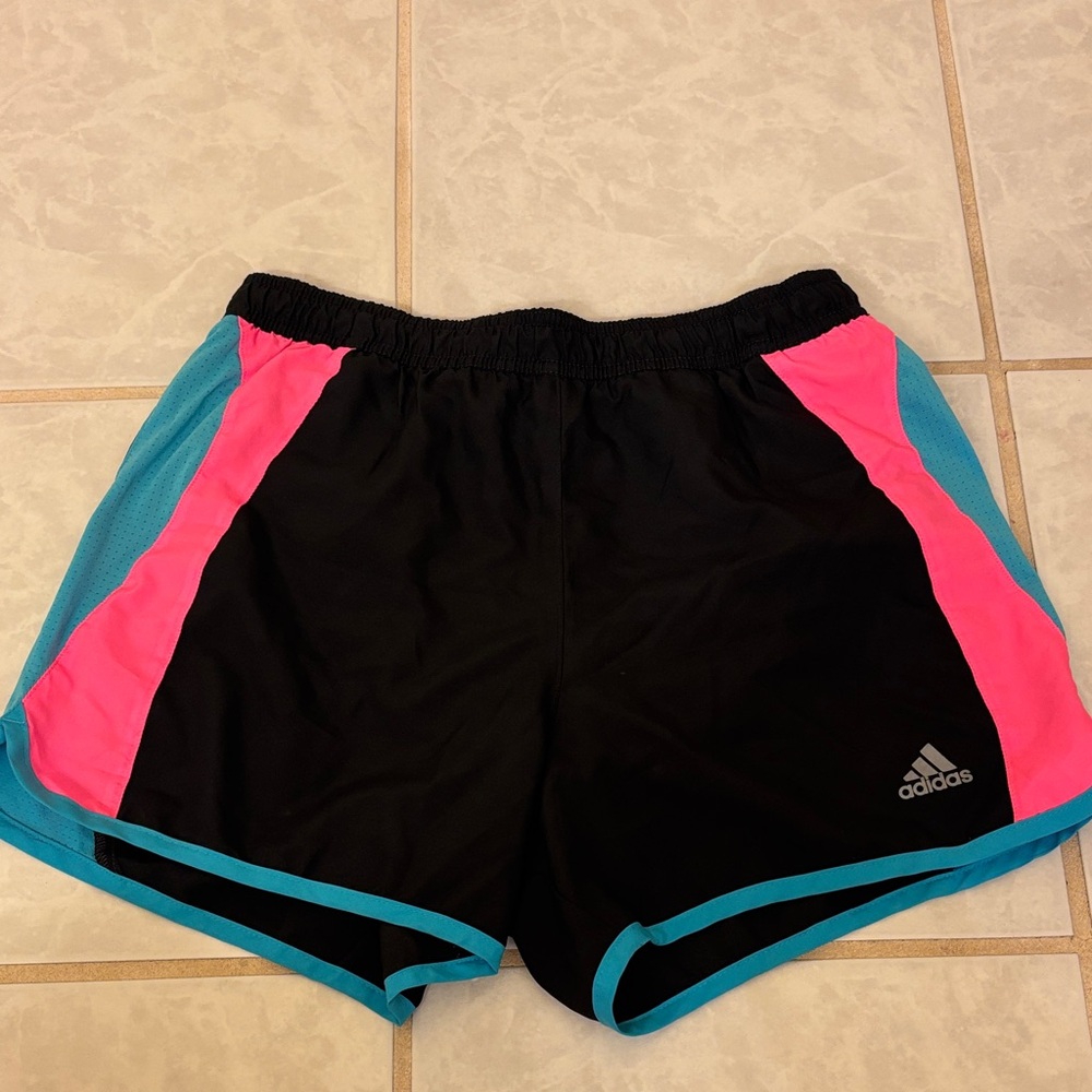 Adidas Women's Black, Pink, and Blue Athletic Shorts